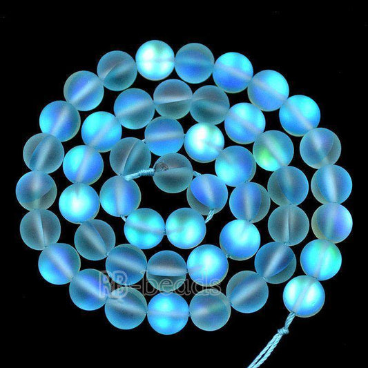 Matte Frosted Aquamarine Blue Mystic Aura Quartz Beads Jewelry AB Beads Holographic loose Rainbow Quartz Beads 6mm 8mm 10mm 12mm beads 