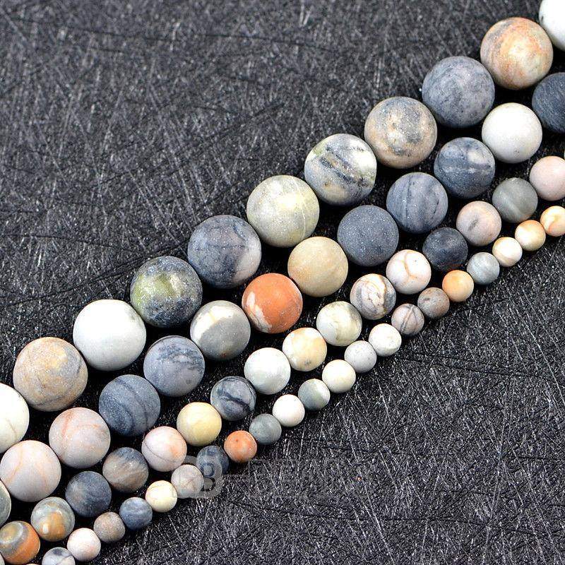 Matte Frosted Dark Picasso Jasper beads, 4-12mm Round, 15.5'' Strand 