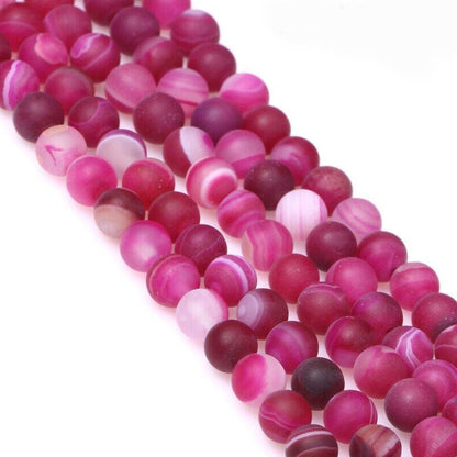 Matte Frosted Magenta Pink Stripe Agate Beads, 6-12mm Round 