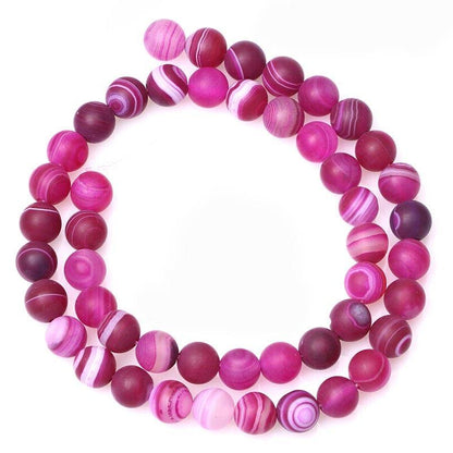 Matte Frosted Magenta Pink Stripe Agate Beads, 6-12mm Round 