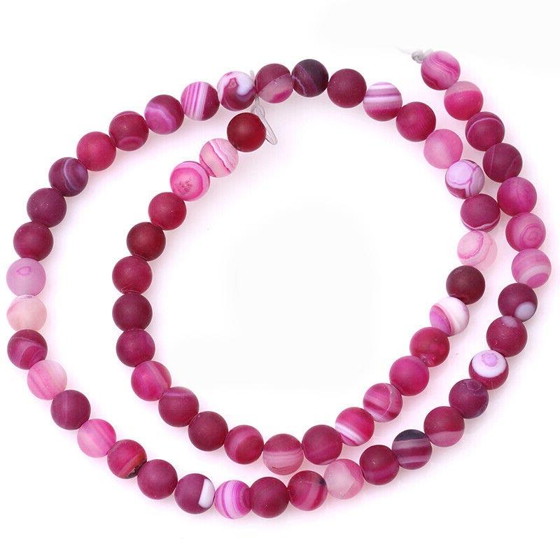 Matte Frosted Magenta Pink Stripe Agate Beads, 6-12mm Round 