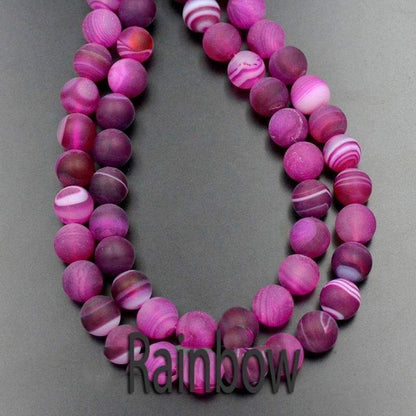 Matte Frosted Magenta Pink Stripe Agate Beads, 6-12mm Round 