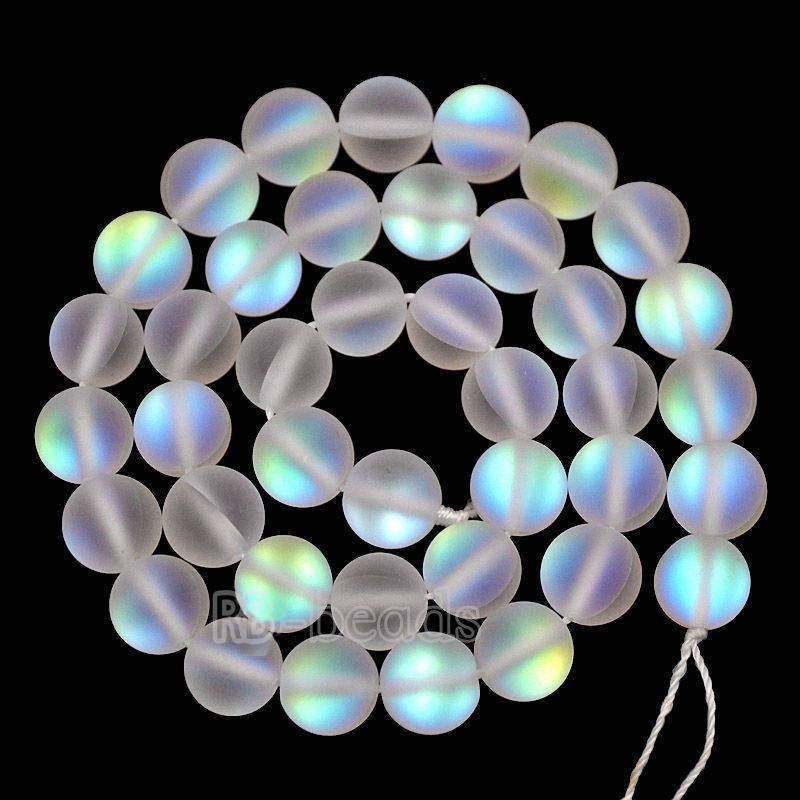 Matte Frosted Mystic Aura Quartz Beads Jewelry AB Beads Blie White Holographic loose Rainbow Quartz Beads 6mm 8mm 10mm 12mm beads 