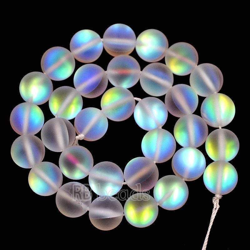 6mm Matte Mystic Aura Quartz Beads, Moonstone Beads, Holographic