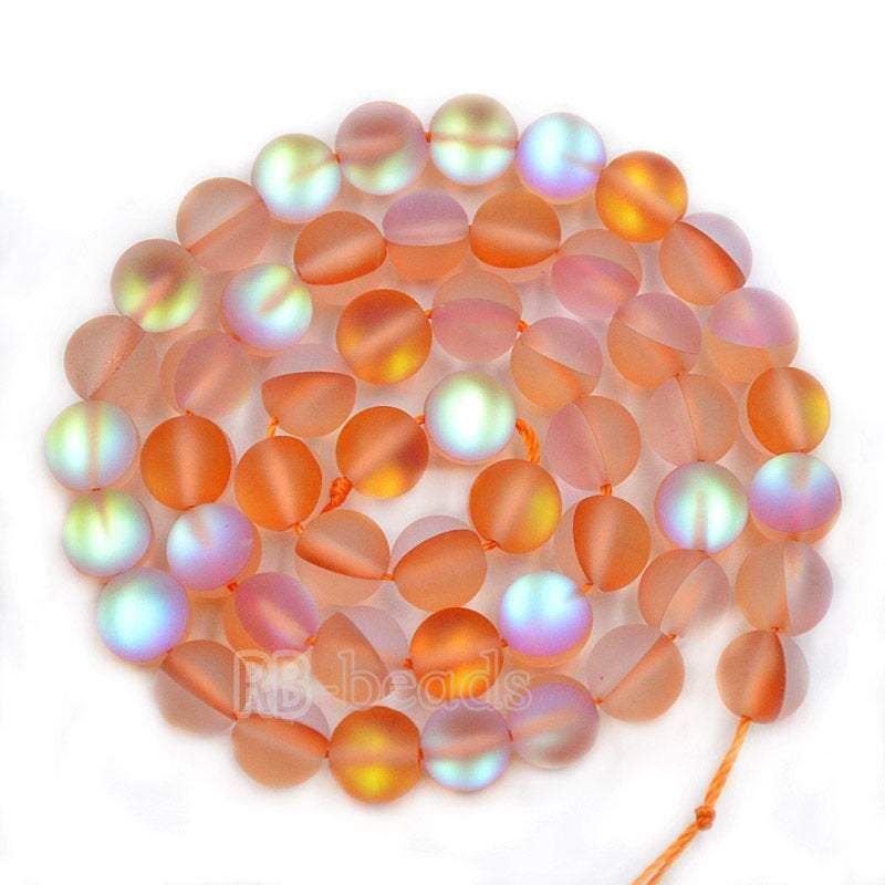 Matte Frosted Orange red Mystic Aura Quartz Beads Jewelry AB Beads Holographic loose Rainbow Quartz Beads 6mm 8mm 10mm 12mm beads 
