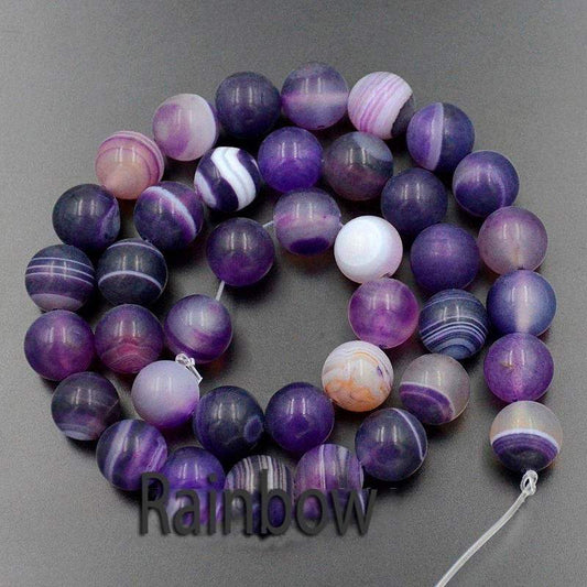 Matte Frosted Purple Stripe Agate Beads, Round 6-12mm, 15.5'' strand 