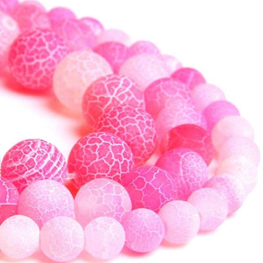 Matte Frosted Rose Fire Crackle Agate beads, Round 4-16mm, 15.5'' str. 