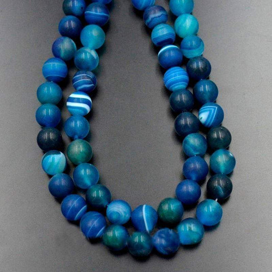 Matte Frosted Stripe Blue Agate Beads, Round 6-12mm, 15'' strand 