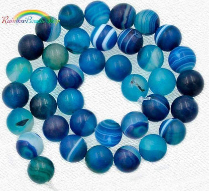 Matte Frosted Stripe Blue Agate Beads, Round 6-12mm, 15'' strand 