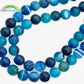 Matte Frosted Stripe Blue Agate Beads, Round 6-12mm, 15'' strand 
