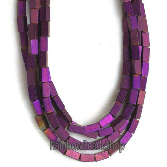 Matte purple hematite rectangle bead 2x4mm,  16'' inch. strand 