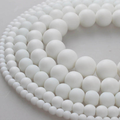 Matte White Onyx Alabaster beads, Round, size 4-12mm. 15.5 inch strand 