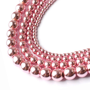 Metalic Rose gold Hematite Beads, Round, 16'' strand 