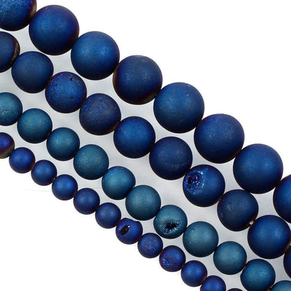 Metallic Royal Blue Agate Druzy Beads, Round 6-16mm, 15.5' inch strand 