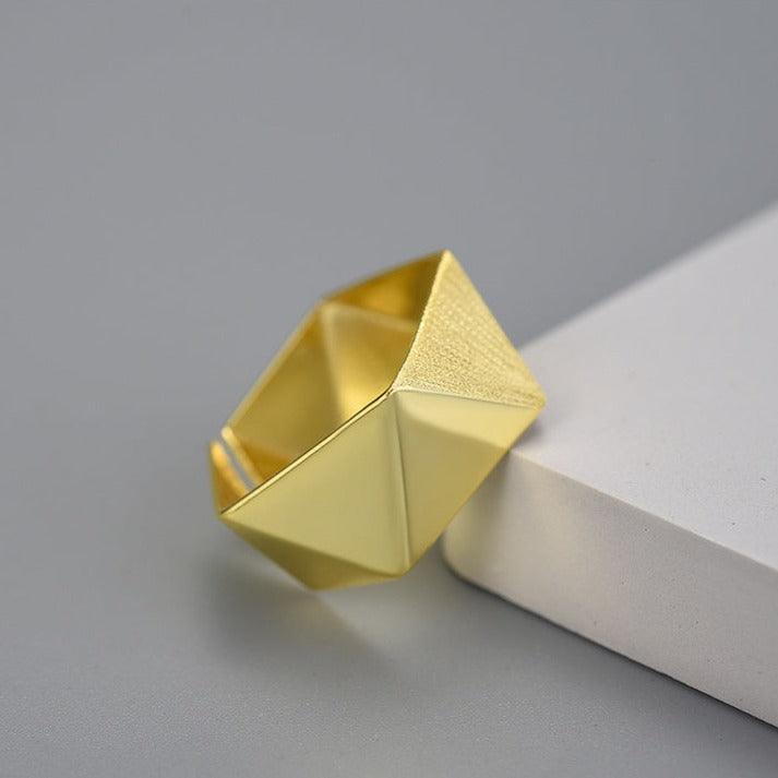 Minimalism Geometric Origami Art Ring, 18K Gold 