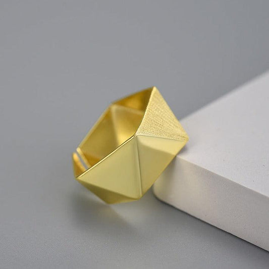 Minimalism Geometric Origami Art Ring, 18K Gold 