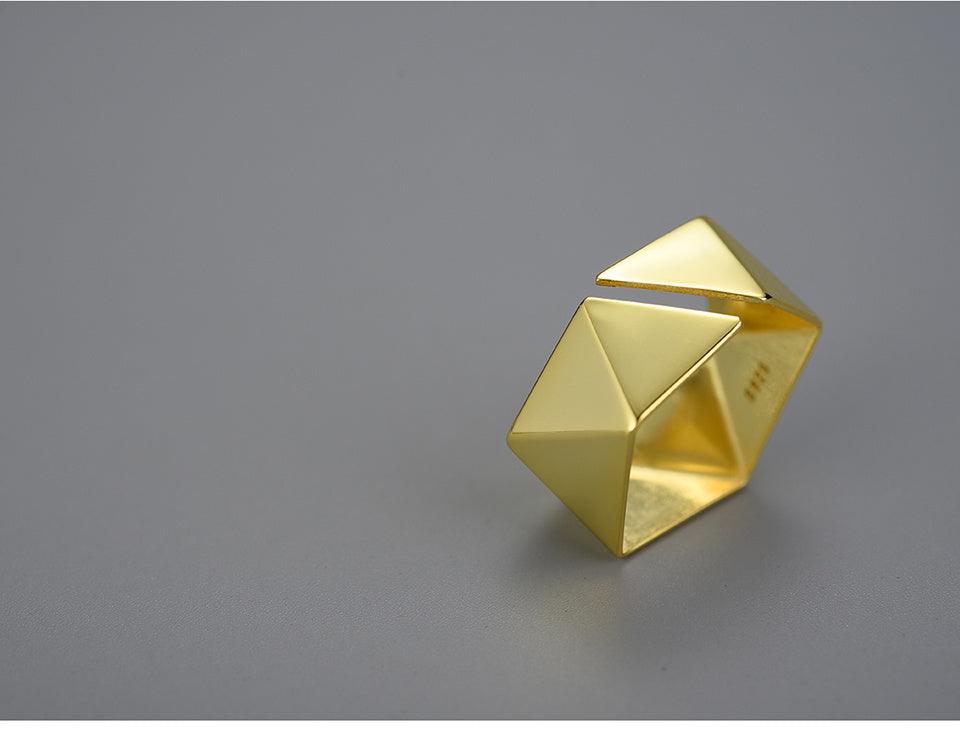 Minimalism Geometric Origami Art Ring, 18K Gold 