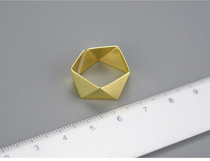 Minimalism Geometric Origami Art Ring, 18K Gold 