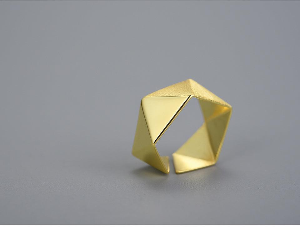 Minimalism Geometric Origami Art Ring, 18K Gold 