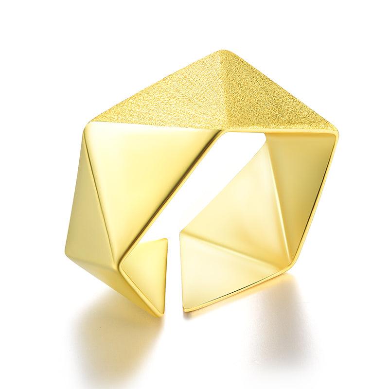 Minimalism Geometric Origami Art Ring, 18K Gold 