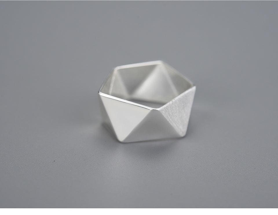 Minimalism Geometric Origami Art Ring, 925 Sterling Silver 