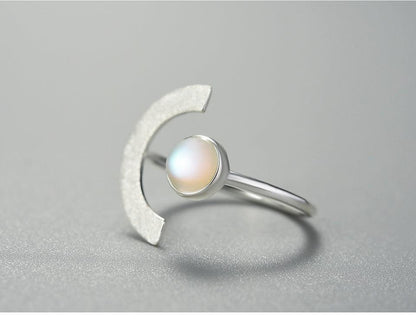 Minimalism Moonstone Ring, 925 Sterling Silver 