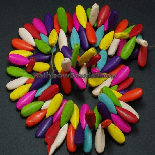 Mixed Color Teardrop Howlite Beads, 10x24mm Top Drilled, 16'' strand 