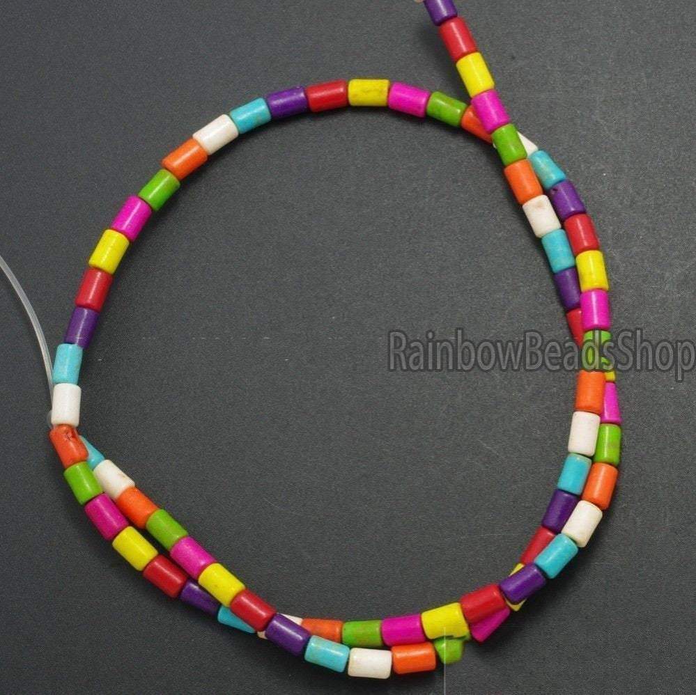 Mixed Howlite Tube beads, 3x5 4x6 4x13 6x8mm, 16'' strand 