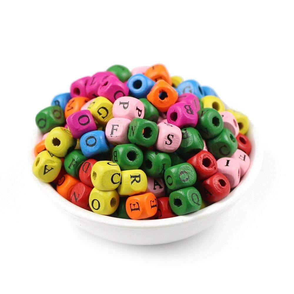 100PCS Cube Wood Beads with Letter Alphabet for Jewelry Making Accessories  Findings 10x10mm