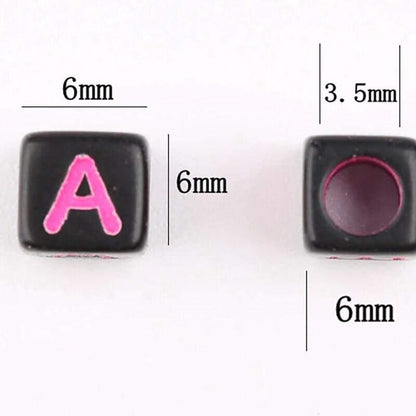 Mixed metallic Letter Cube Beads, 6mm Alphabet plastic Carved Square Symbo Beads, 100pcs 