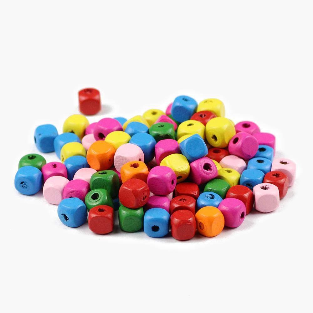 Mixed Wood Square beads, supplies  for macrame with large hole, Eco-Friendly Wooden 100pcs 8/10mm 
