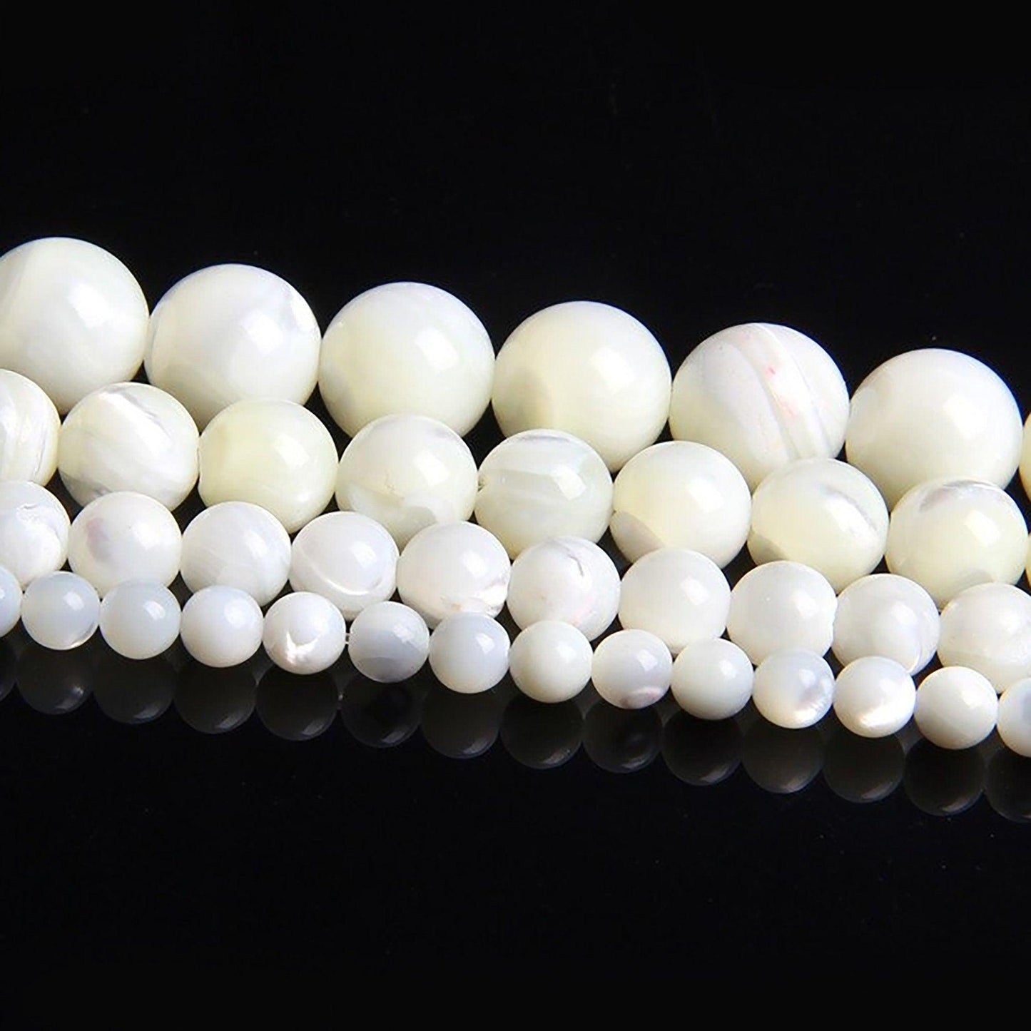 Smooth Round, Natural MOP (Mother of Pearl) Beads, Choose Size (16 Strand)