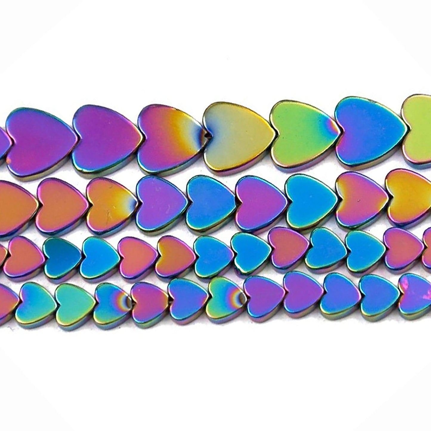 Multicolor  Flat Heart Hematite Beads, 4-10mm, 15.5'' strand 