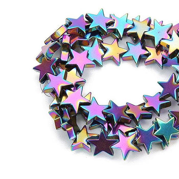 Multicolor Flat Star Hematite  beads, 4- 10mm, 16'' strand 