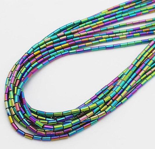 Multicolor Tube Hematite Beads, 2x4mm 1x3mm, 16'' strand 