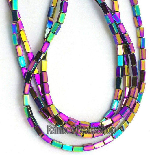 Multicolored hematite rectangle bead 2x4mm,  16'' inch. strand 