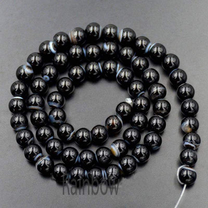 Natural Black Banded Agate Round Beads, 4-10mm, 15.5'' inch strand 