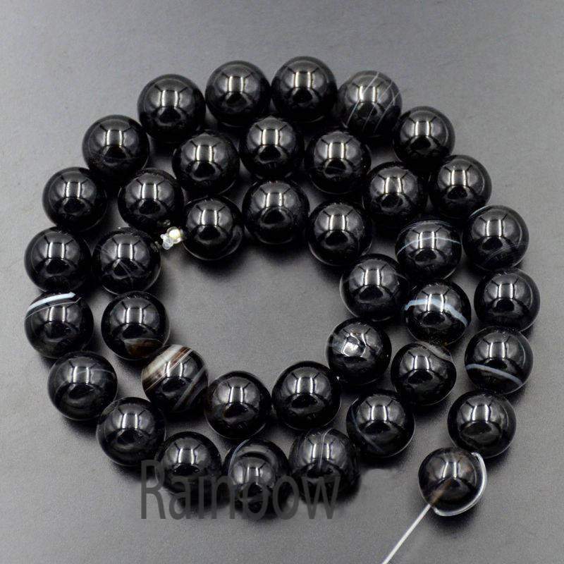 Natural Black Banded Agate Round Beads, 4-10mm, 15.5'' inch strand 