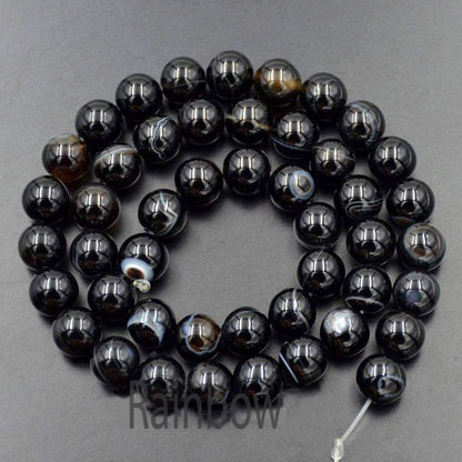 Natural Black Banded Agate Round Beads, 4-10mm, 15.5'' inch strand 