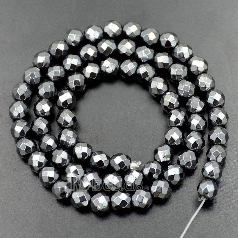 Natural Black Faceted Hematite Beads, Round, 2-10mm 15.5 inch strand 