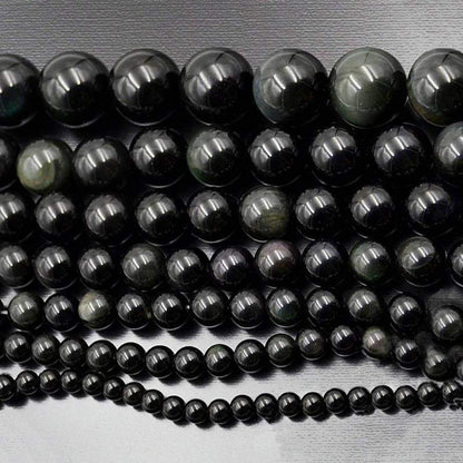 Natural Black Obsidian beads, Jewelry Gemstone, 4-20mm, 15.5'' strand 