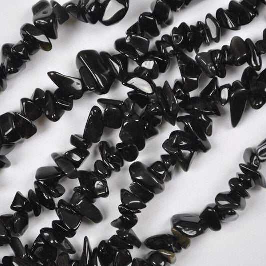 Natural Black Obsidian Chip Beads, Gemstone , 5~8mm 34 Inc per strand, Wholesale Jewelry beads 