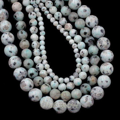 Natural Blue lotus Kiwi Jasper Beads, Round 4-10mm. 15.5'' strand 