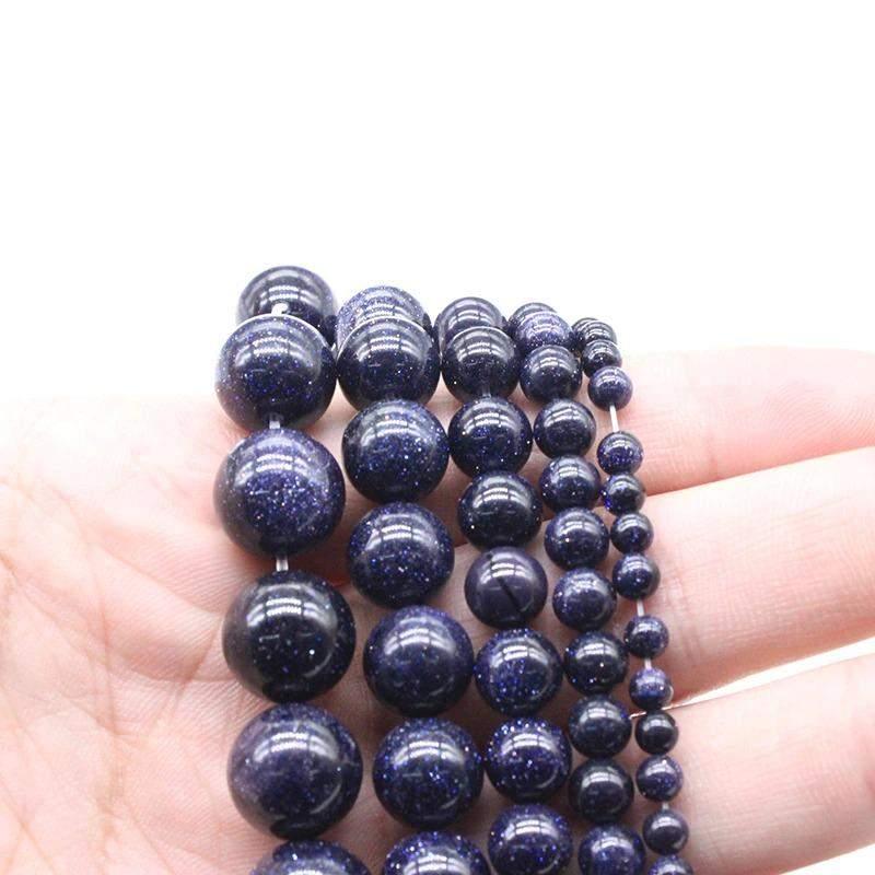 Natural Blue Sandstone Beads, 4-10mm Round Stone, 15.5'' inch. strand 
