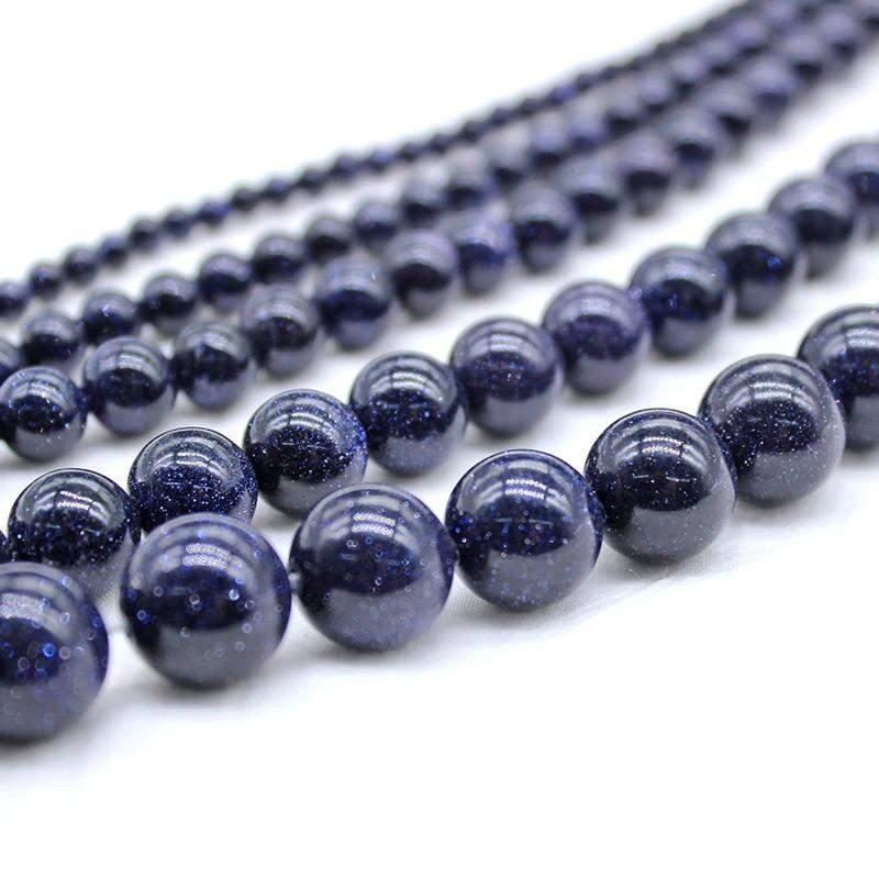 Natural Blue Sandstone Beads, 4-10mm Round Stone, 15.5'' inch. strand 