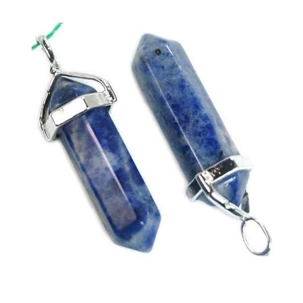 Natural Blue Sodalite double Terminated Point Pendant Gemstone Rock Crystal healing point chakra Reiki pendant bead, Chakra Stone 