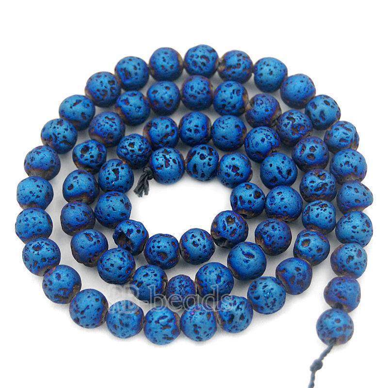 Natural Blue Volcanic Lava Beads Titanium Coated, 4-12mm Stone Round Jewelry Gemstone, 15.5'' strand 