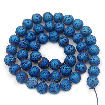 Natural Blue Volcanic Lava Beads Titanium Coated, 4-12mm Stone Round Jewelry Gemstone, 15.5'' strand 