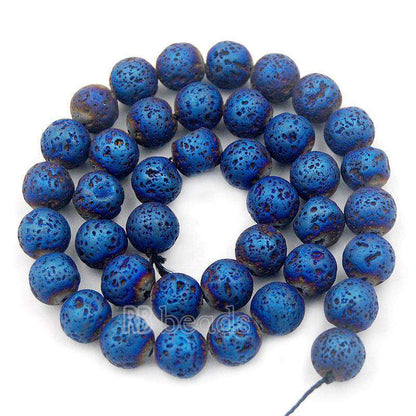 Natural Blue Volcanic Lava Beads Titanium Coated, 4-12mm Stone Round Jewelry Gemstone, 15.5'' strand 