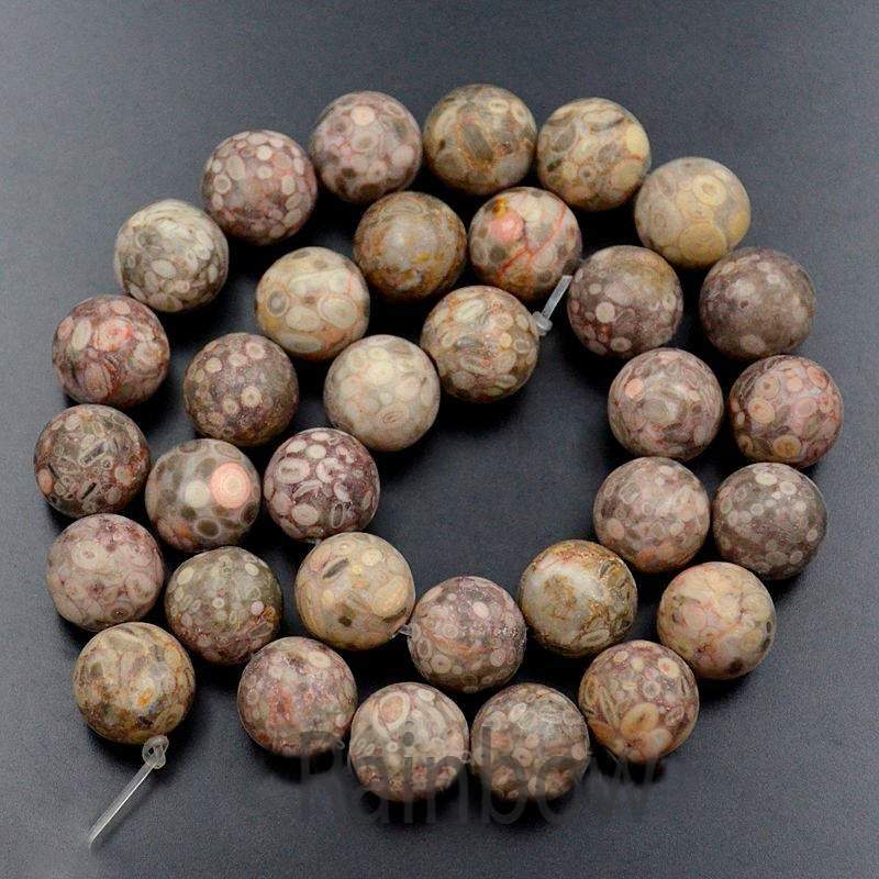 Natural Brown Fossil Coral Beads, Round, 15.5'' Full Strand 